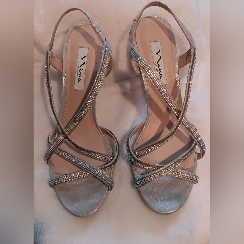 Nina Silver Strappy Heels